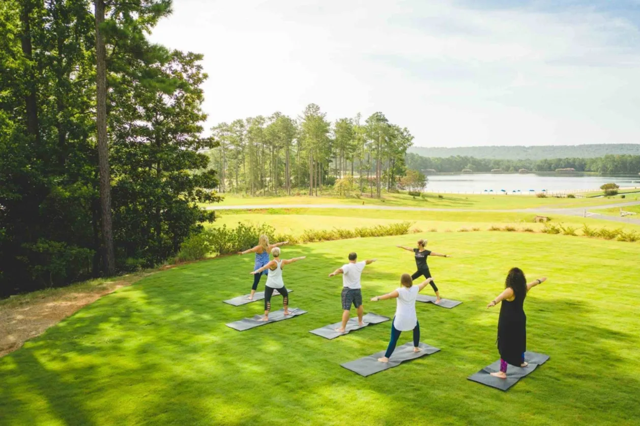 Yoga on the lawn at Callaway Resort & Gardens